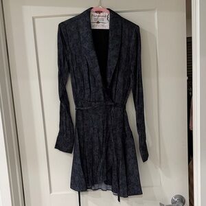 PAIGE Dark Floral Long Sleeve Wrap Tie Dress